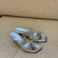 Jimmy Choo Silver Jemma Mules - Size 37.5