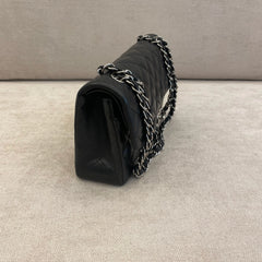 Chanel Black Medium Lambskin Double Flap Shoulder Bag Silver Hardware (DYED)