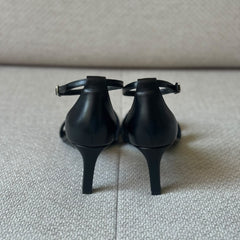 Hermès Black Leather Joy Sandals - Size 37.5