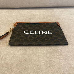 Céline Brown Monogram Triomphe Clutch with Wristlet Strap