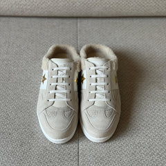 Christian Dior Star Sneakers in Beige Suede with Shearling-Effect Lining — Size 38