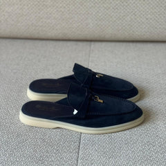 Loro Piana Summer Charms Walk Mules in Suede Blue - Size 38.5