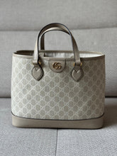 Gucci Ophidia Small Tote – Beige & White GG Supreme Canvas with Oatmeal Trim