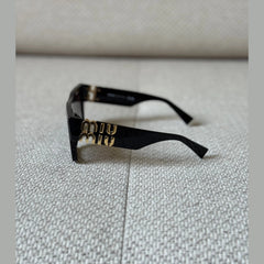 Miu Miu Black Square Sunglasses with Gold Logo Detail
