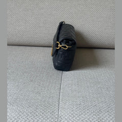 Fendi Black Embossed Nappa Leather Baguette Bag with Strap