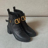Valentino Black VLogo Combat Boots - Size 37