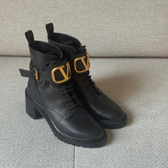 Valentino Black VLogo Combat Boots - Size 37