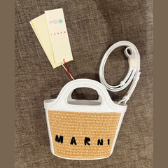 Marni White Raffia Tropicalia Micro Bag with Strap