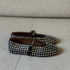 Alaïa Black Studded Leather Ballerina Flats – Size 38