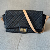 Chanel Reissue Messenger Flap Bag in Black Caviar Leather with Beige Leather Strap