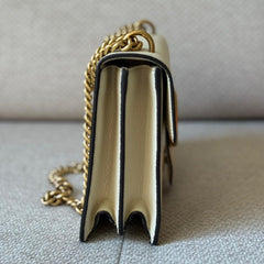 Gucci Calfskin Medium Mystic White GG Marmont Chain Handle Bag