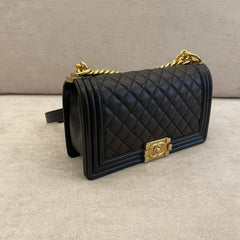 Chanel Black Calfskin Old Medium Boy with Gold Hardware