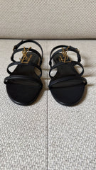 Saint Laurent Black Cassandre Flat Sandals – Size 38