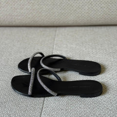 Giuseppe Zanotti Black Embellished Flat Sandals - Size 38