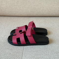 Hermès Chypre Sandals Rose Magenta Epsom Leather - Size 38.5