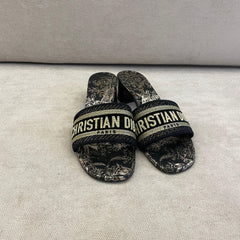 Christian Dior Black & Gold Dway Low Heel Slides - Size 38.5