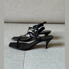 Saint Laurent Black Cassandra Sandals - Size 37.5