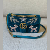 Gucci Velvet Embellished GG Marmont Shoulder Bag