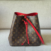 Louis Vuitton NéoNoé Monogram Bucket Bag with Red Strap