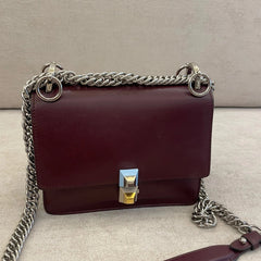 Fendi Kan I Small Bag Burgundy Calfskin with Silver Tone Hardware