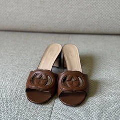 Gucci Brown Leather Interlocking G Mules - Size 39