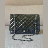 Chanel Khaki Patent Leather Jumbo Single Classic Flap Bag