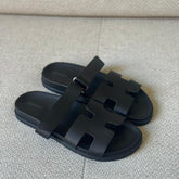 Hermès Black Calfskin Leather Chypre Sandals - Sizes 39.5 & 40