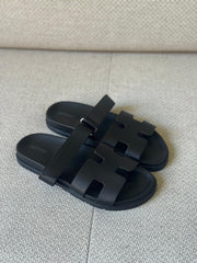 Hermès Black Calfskin Leather Chypre Sandals - Sizes 39.5 & 40