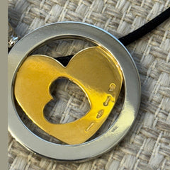 Bvlgari Two Tone Large Heart Tondo 18K Gold Stainless Steel Pendant Necklace