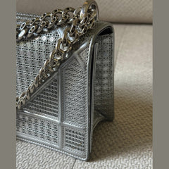 Christian Dior Microcannage Silver Diorama Shoulder Bag