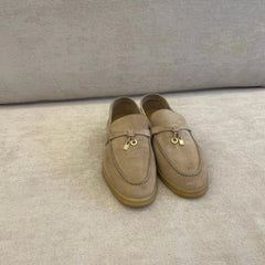 Loro Piana Summer Charms Walk Suede Loafers in Beige - Size 36