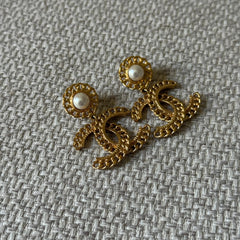 Chanel Pearl Gold CC Earrings