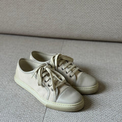 Gucci Off-White Leather and Canvas GG Low Top Sneakers - Size 38