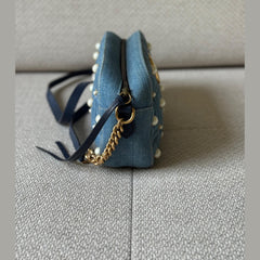 Gucci GG Marmont Denim Pearl Embellished Camera Bag