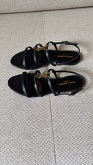 Saint Laurent Black Cassandre Flat Sandals – Size 38