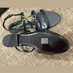 Saint Laurent Black Cassandre Flat Sandals – Size 38