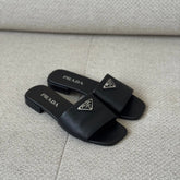 Prada Black Saffiano Leather Logo Slides - Size 38