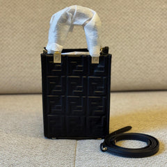 Fendi Black FF Embossed Leather Mini Sunshine Tote with Strap