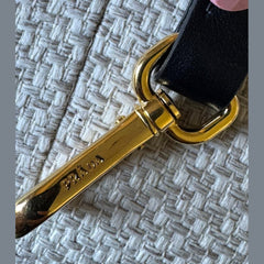 Prada Black Leather Shoulder Strap with Pink 3D Flower