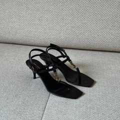 Saint Laurent Black Cassandra Sandals - Size 37.5