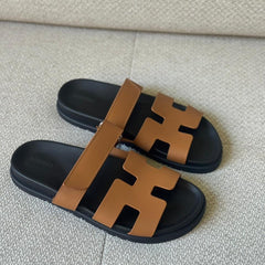 Hermès Gold Calfskin Leather Chypre Sandals – Size 40.5