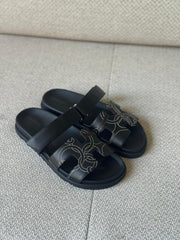 Hermès Chypre Black Calfskin Sandals “Panoplie Equestre” – Size 38