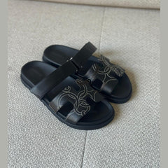 Hermès Chypre Black Calfskin Sandals “Panoplie Equestre” – Size 38