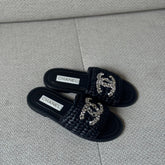 Chanel Black CC Raffia Flat Sandals – Size 39 (Fits 40)