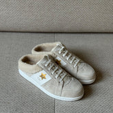 Christian Dior Star Sneakers in Beige Suede with Shearling-Effect Lining — Size 38