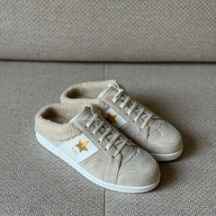 Christian Dior Star Sneakers in Beige Suede with Shearling-Effect Lining — Size 38