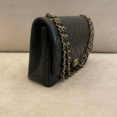 Chanel Black Maxi Lamskin Double Flap Shoulder Bag with GHW