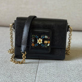 Dolce & Gabbana Millennials Lizard Leather Crossbody with Rhinestone-Embellished DG Logo