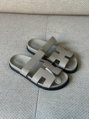 Hermès Beige Galet Calfskin Leather Chypre Sandals - Size 38