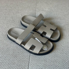 Hermès Beige Galet Calfskin Leather Chypre Sandals - Size 39 & 40